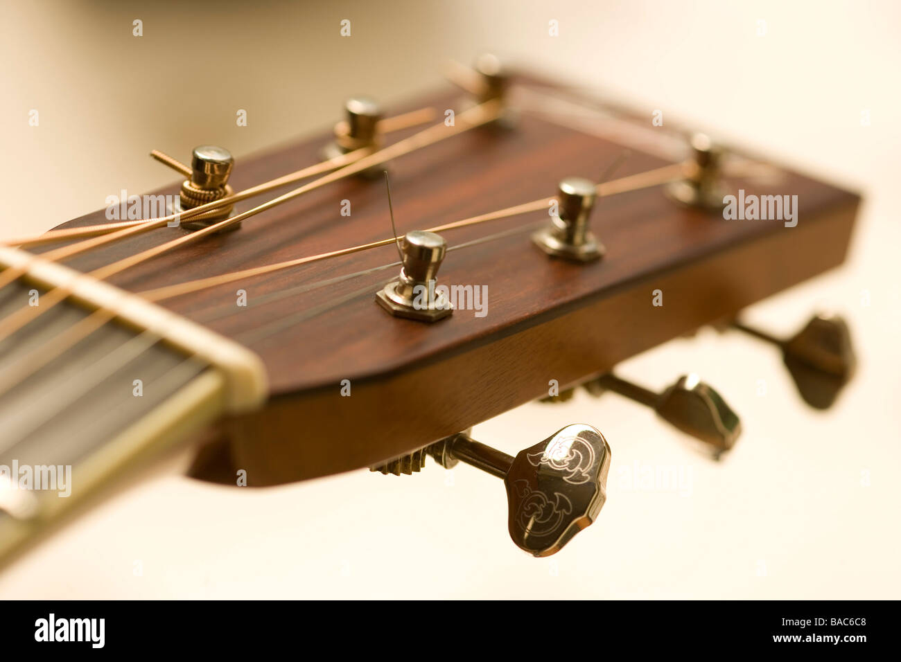 Closeup of acoustic guitar headstock Stock Photo Alamy