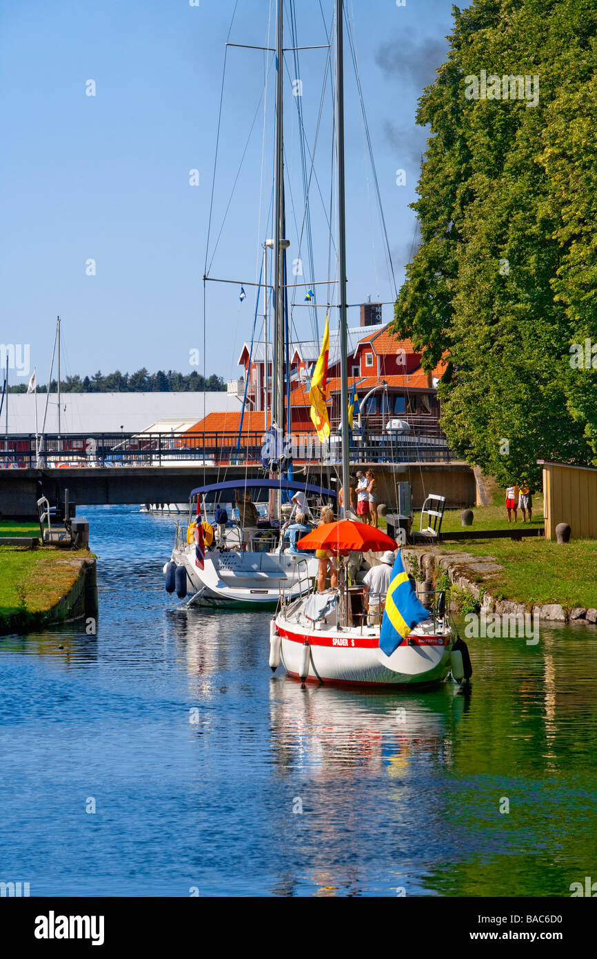 SWEDEN ÖSTERGÖTLAND MOTALA GÖTA KANAL LOCK Stock Photo