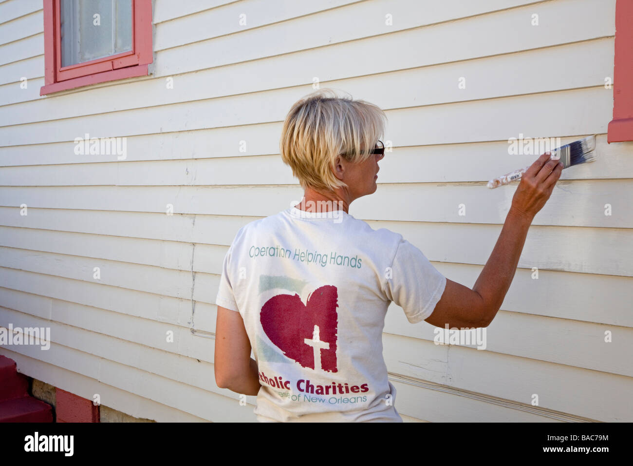 Volunteers Renovate Home Damaged by Hurricane Katrina Stock Photo