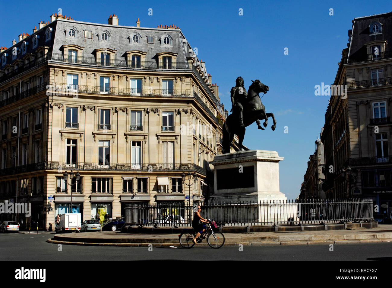 France, Paris, Place des Victoires, Louis XIV equestrian statue Stock Photo