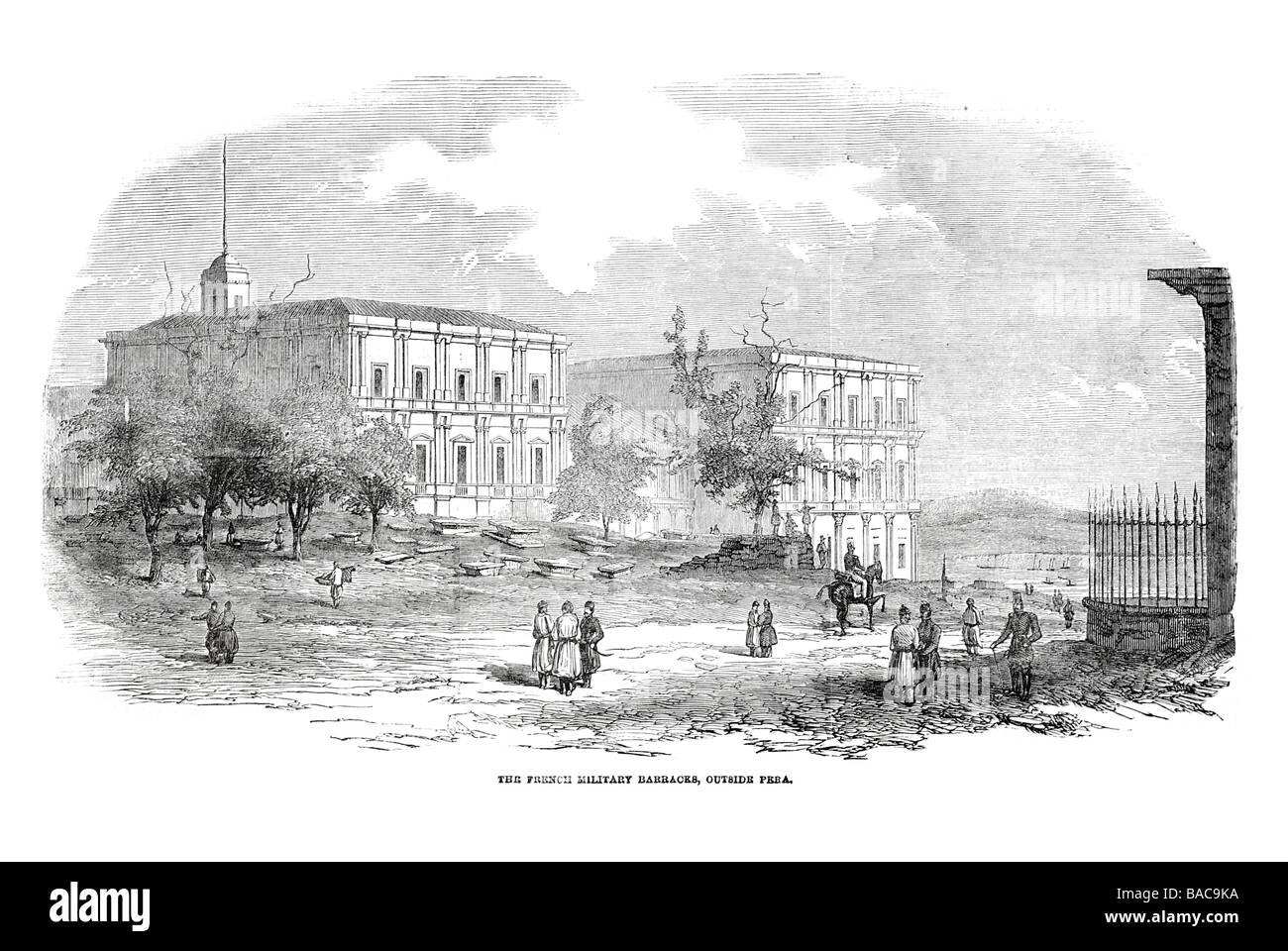 french military barracks outside pera 1854 living quarter quarters personnel military post buildings building housing unit Stock Photo