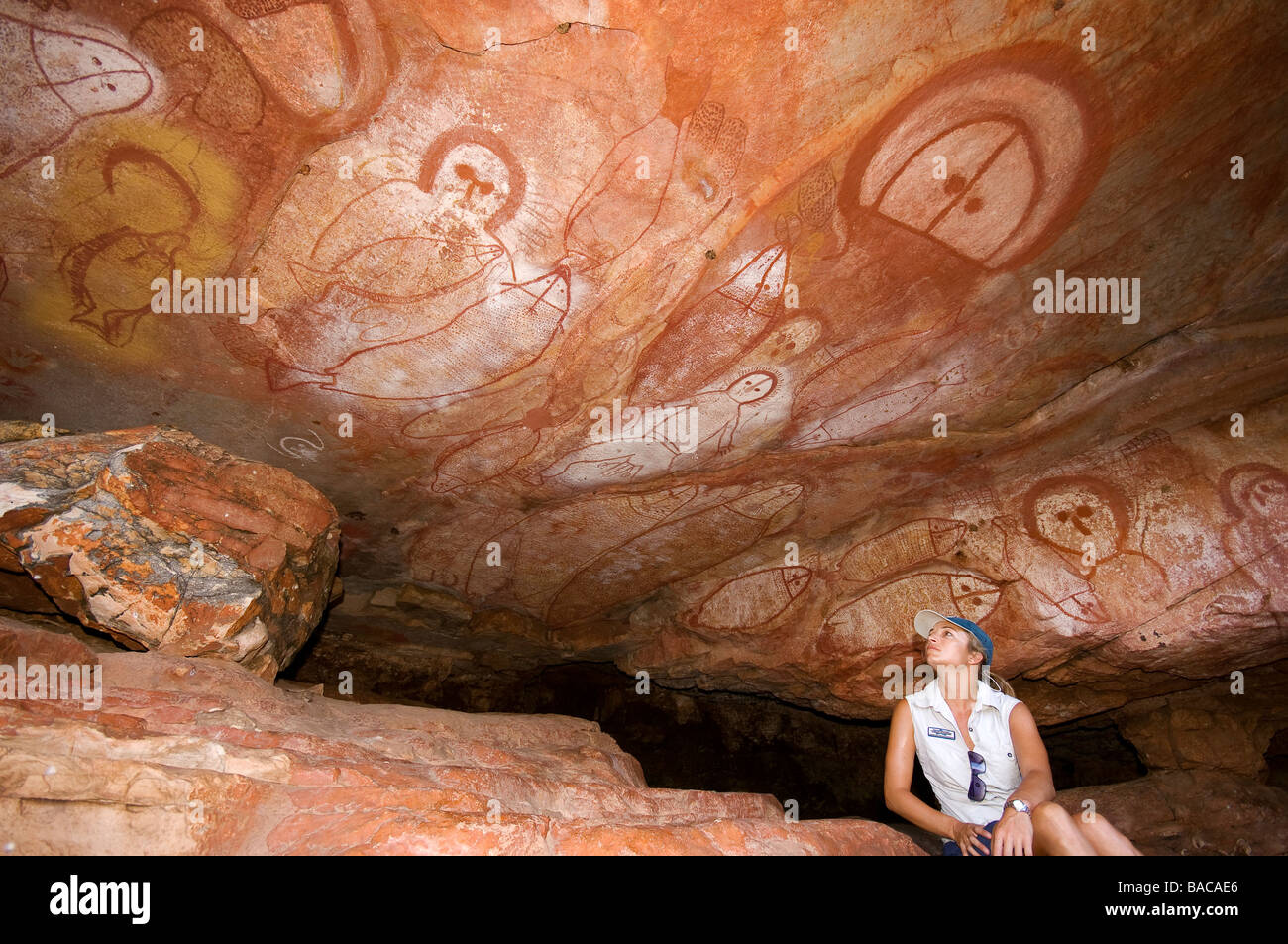 Australia, Western Australia, Kimberley Region, Raft Point Ngumburi Shelter Wandjina rock art, representation of the God Stock Photo