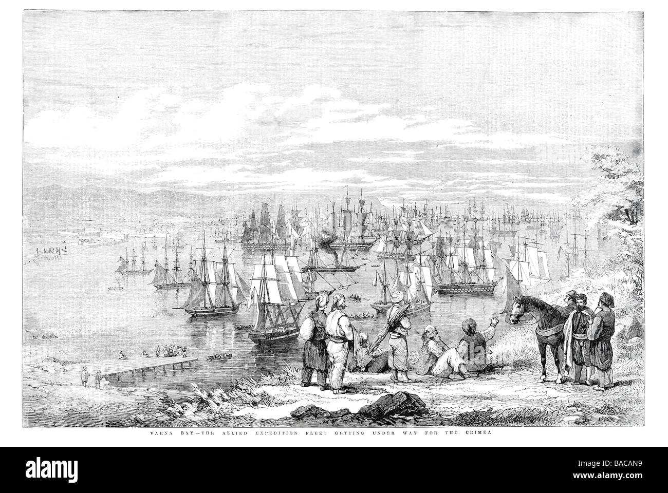 verna bay the expedition fleet getting under way for the crimea 1854 Stock Photo