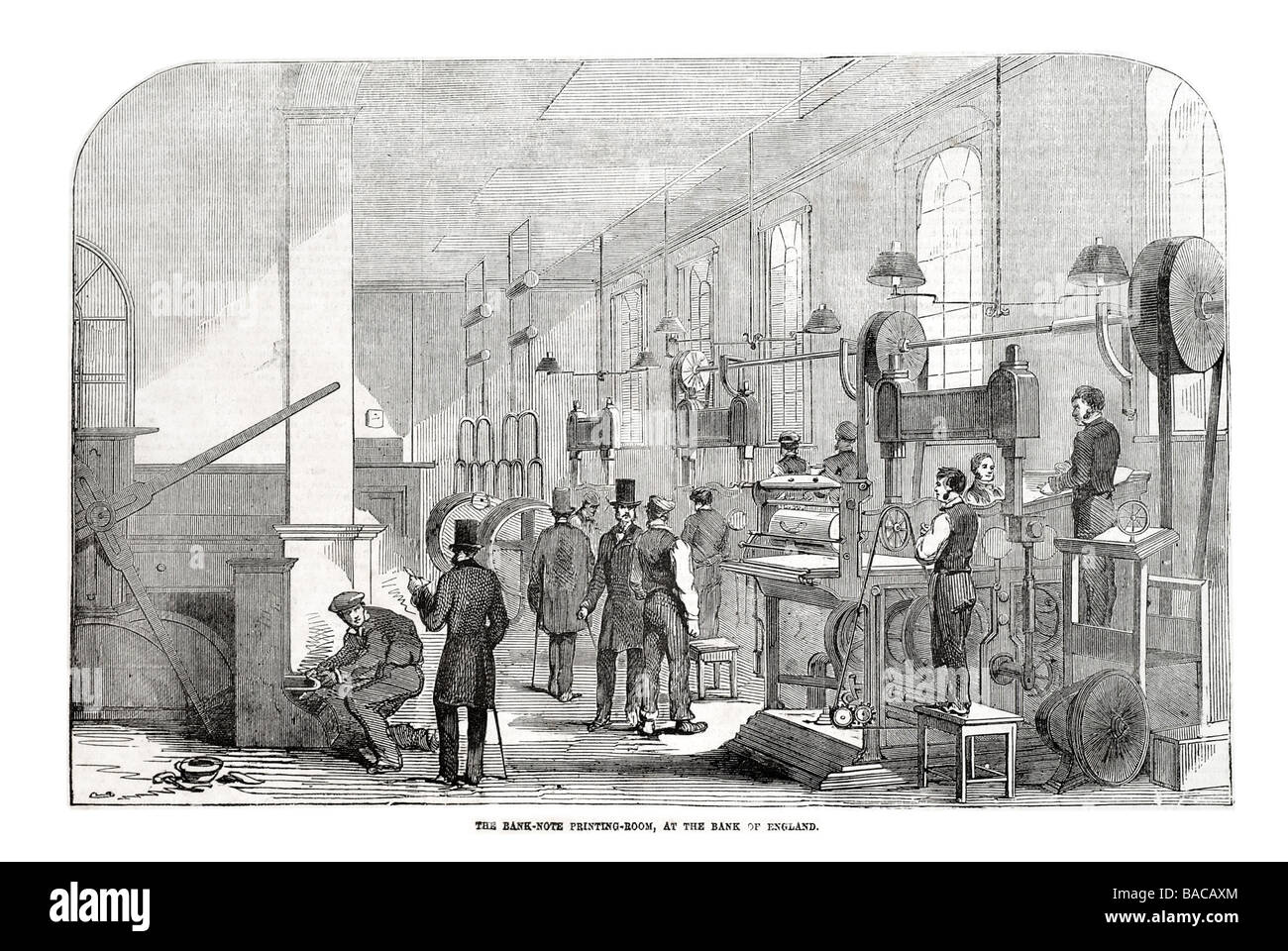 bank note printing room at the bank of england 1854 Stock Photo