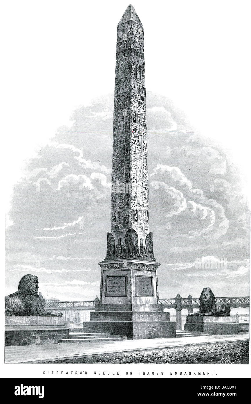 obelisk cleopatra's needle on the thames embankment Ancient Egyptian obelisks Queen Egypt Stock Photo