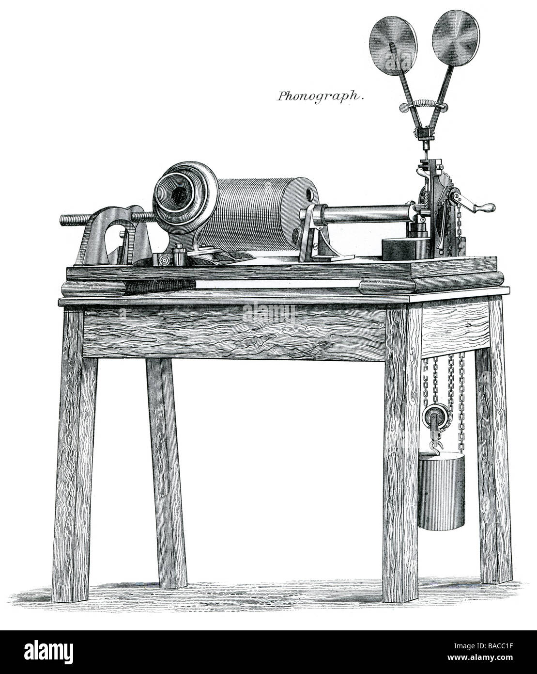 elevation of phonograph record player gramophone playing recorded sound ...