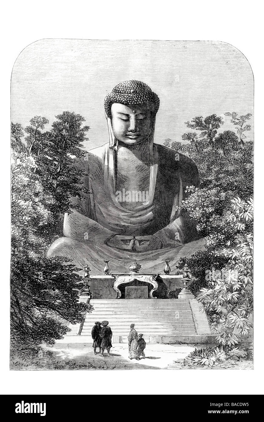 the daiboodh or colossal bronze image of a buddhist idol in the temple of kamakura japan 1865 Stock Photo