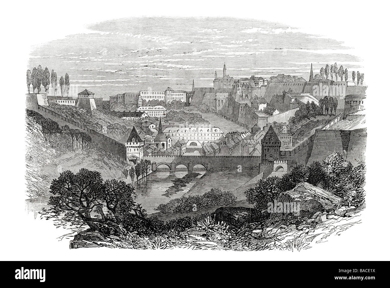 town and fort of Luxembourg view from the north 1867 Luxembourgish Lëtzebuerg Luxemburg Stock Photo