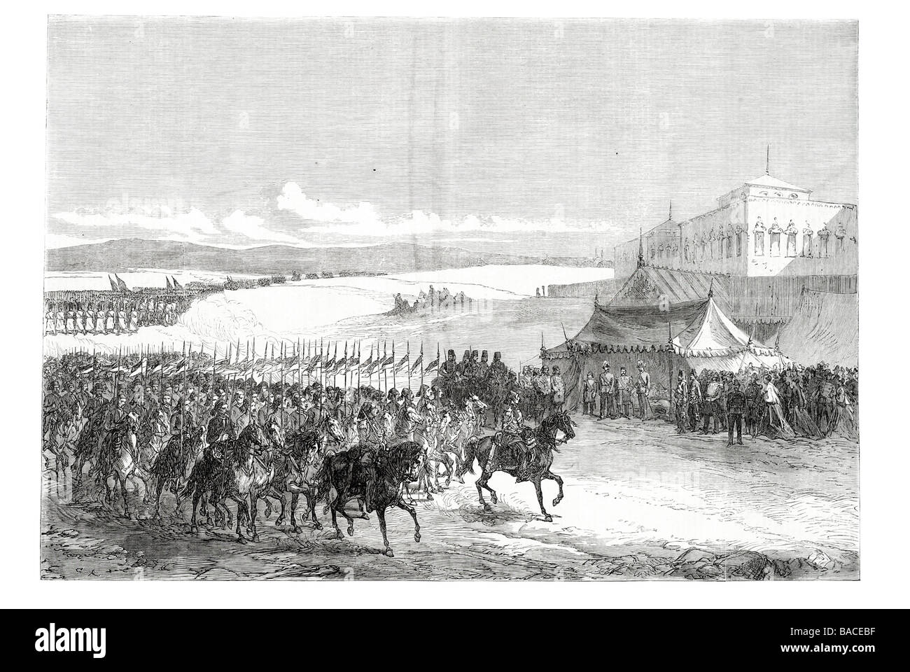 Review of Egyptian troops before the Viceroy and the Lord Napier of Magdala 1868 Stock Photo
