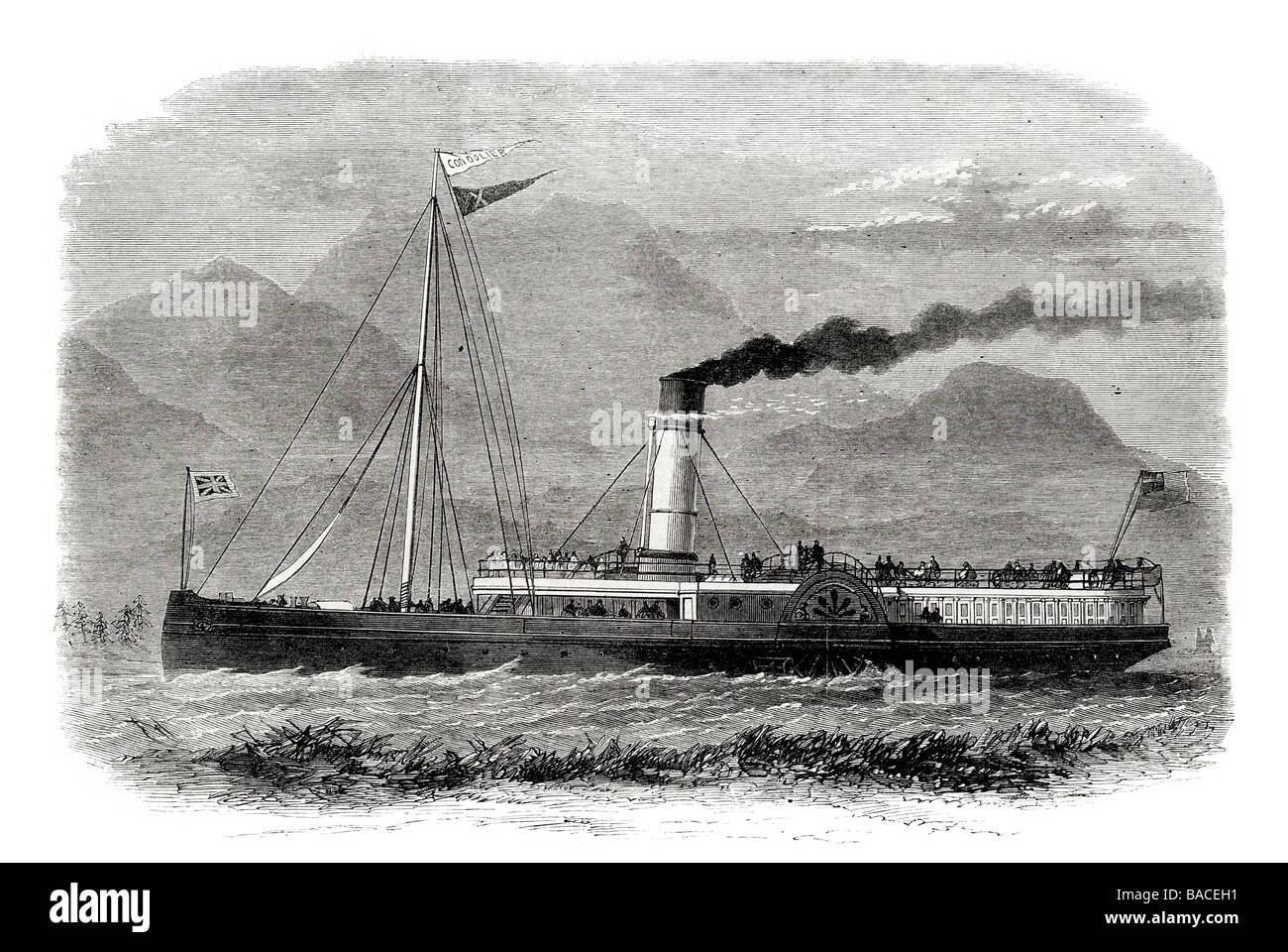 The Mall Steam Boat Gondolier on the Caledonian Canal 1868 Stock Photo