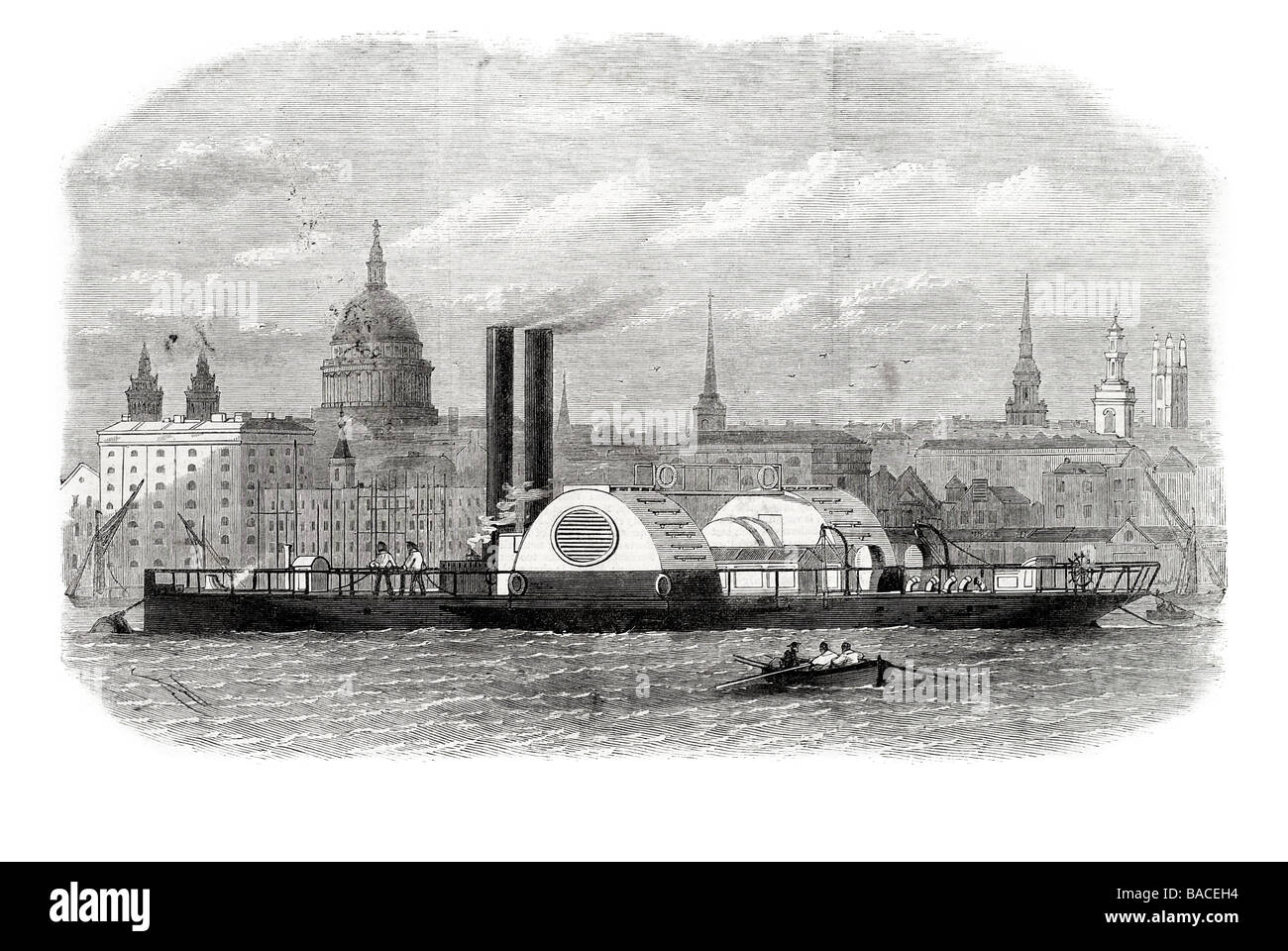 New Floating Fire Engine Fire in London Docks 1868 Stock Photo
