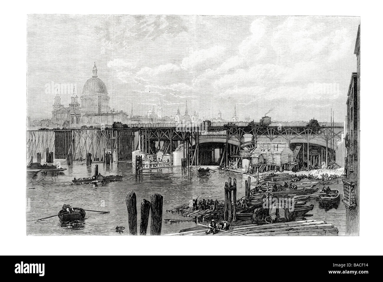 progress of the construction of new black friars bridge 1868 Stock Photo