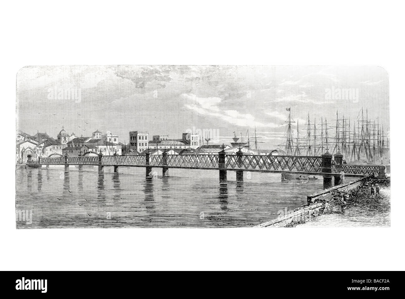 iron lattice girder bridge at pernambuco 1868 Stock Photo