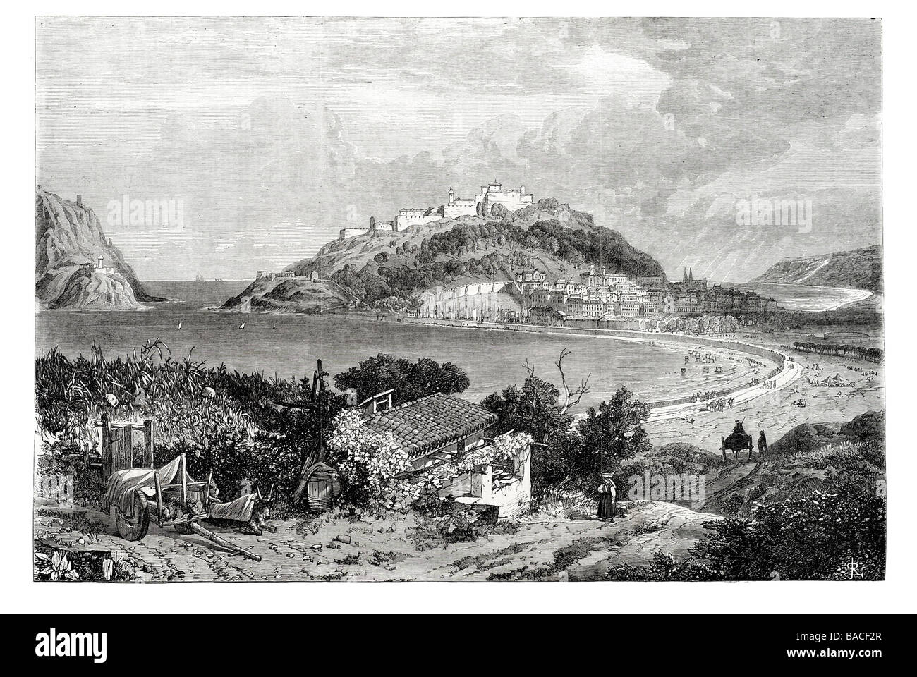 port and town of st sebastian spain 1868 Stock Photo