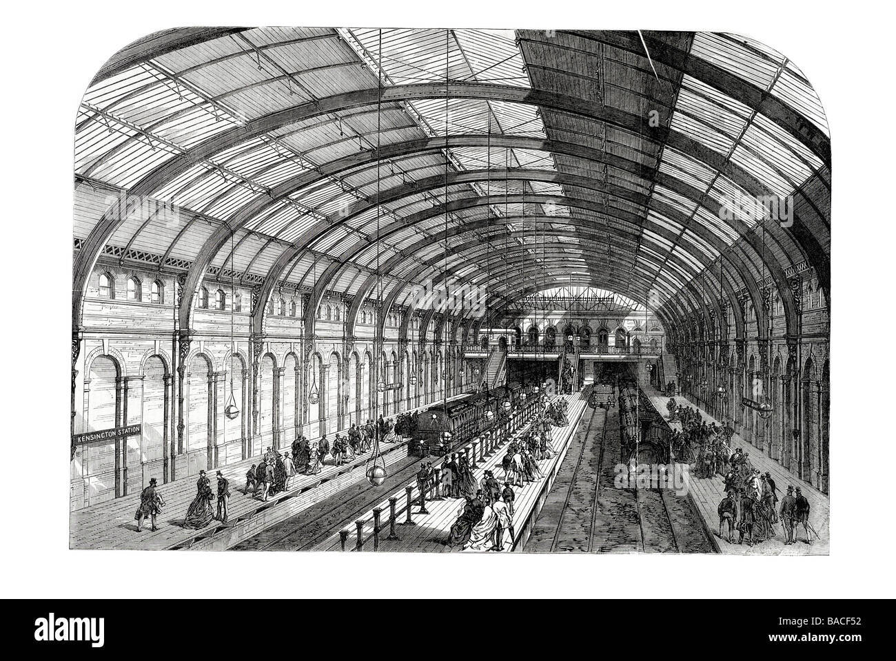 Metropolitan railway western extension interior of the kensington station 1868 Stock Photo