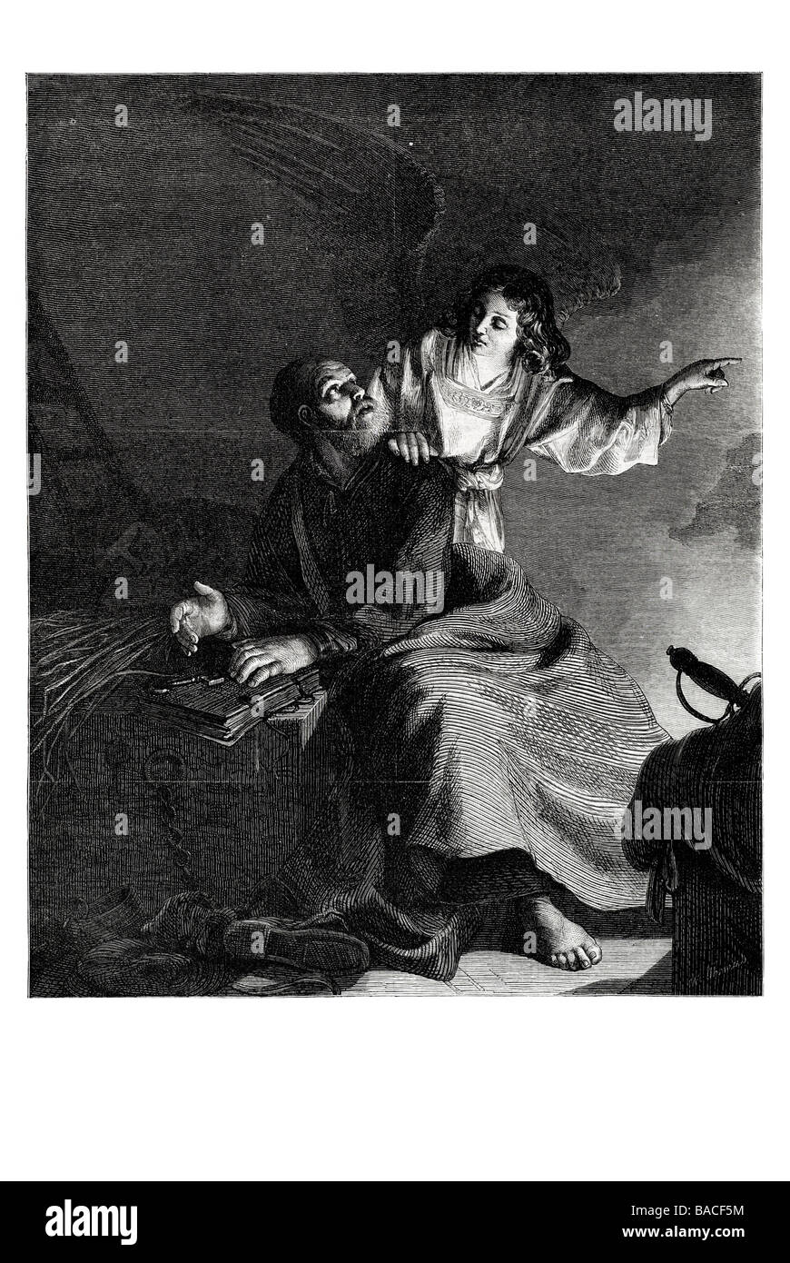 the angel releasing st peter from prison by gerard honthorst 1868 Stock Photo