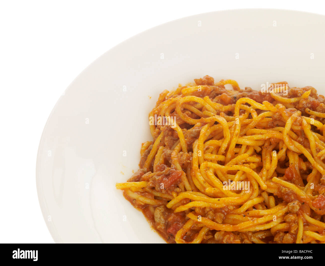 Authentic Traditional Italian Style Spaghetti Bolognese Pasta Meal Isolated Against A White Background With No People And A Clipping Path Stock Photo
