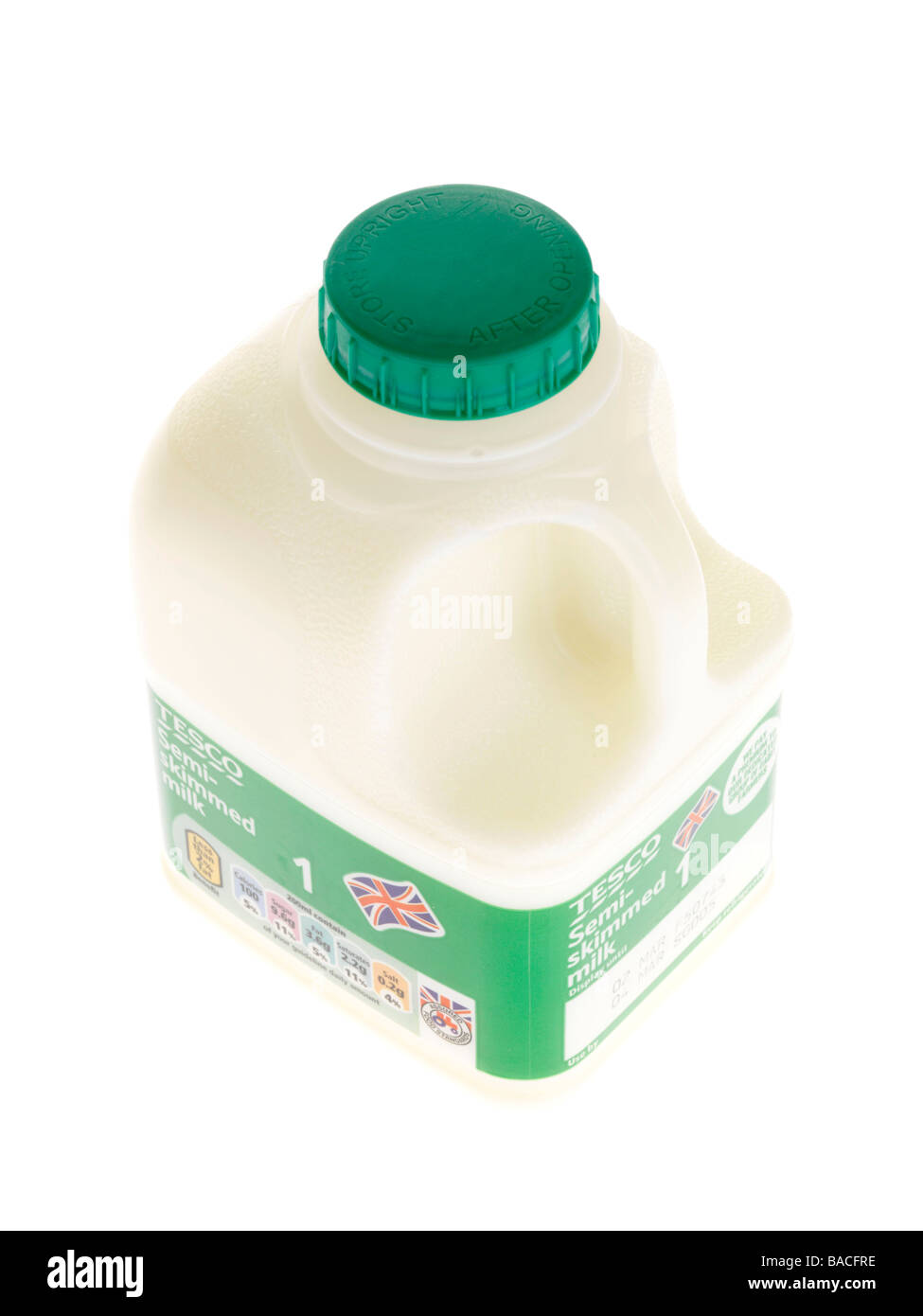 Tesco Branded Plastic Pint Bottle Of Semi Skimmed Milk Isolated Against A White Background With No People And A Clipping Path Stock Photo