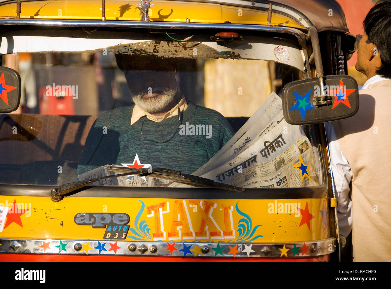India, Rajasthan State, Jaipur, auto-rickshaw, 3 wheels taxi Stock Photo