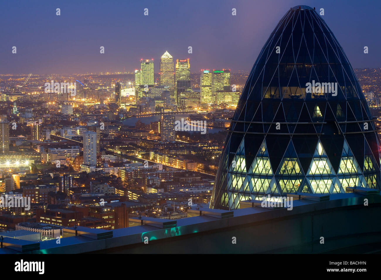 United Kingdom, London, the City, Tower 42, Champagne Bar Vertigo 42 with a view on the 30 St Mary Axe (Gherkin) by the Stock Photo