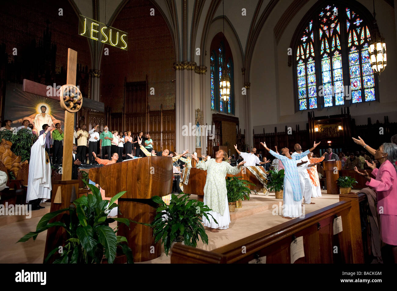 United States, Illinois, Chicago, Sunday service at the Saint Sabina catholic church Stock Photo