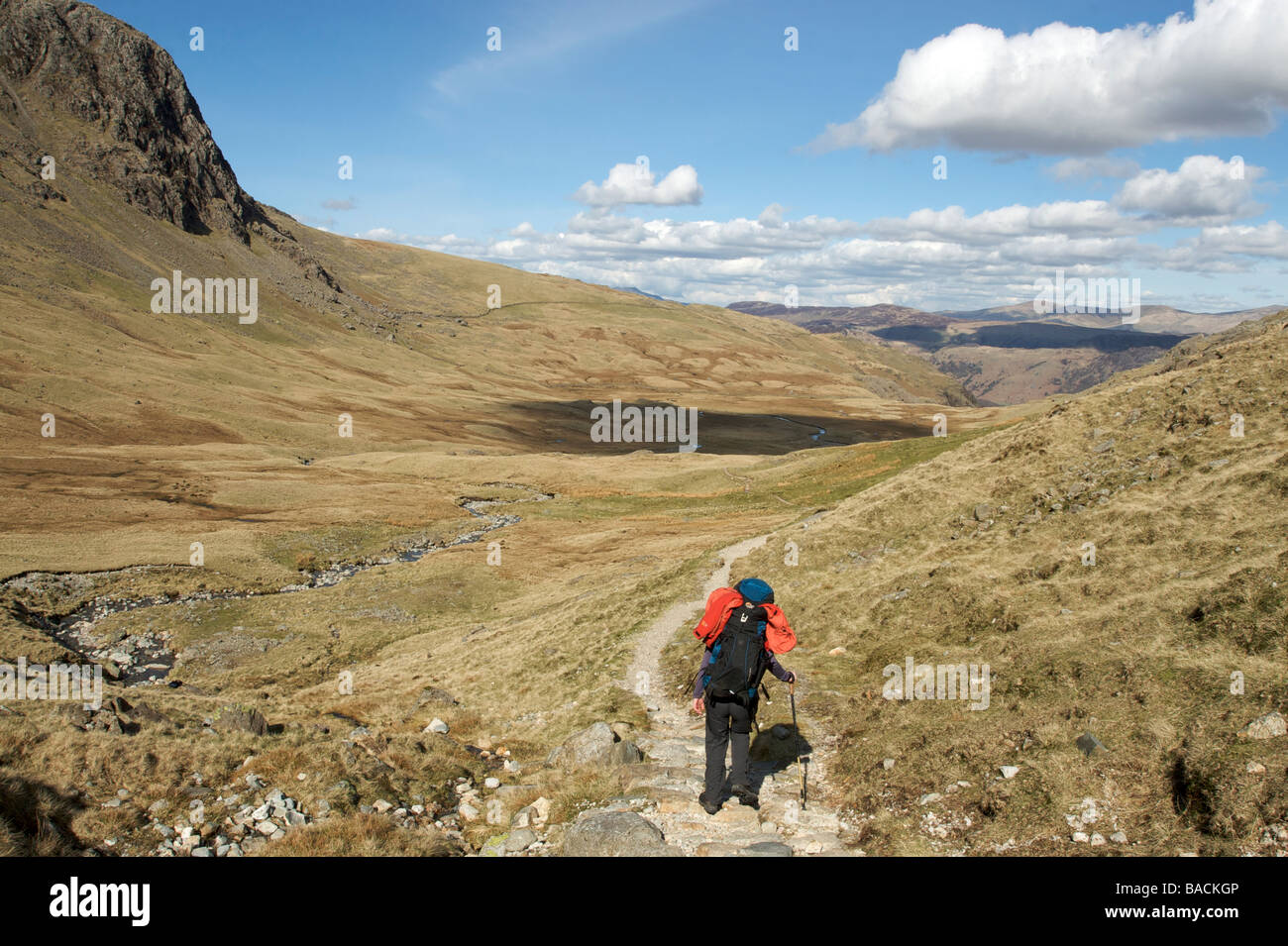 Backpacking on a Lake district two day mountain expedition April 09. Lake District National Park, Cumbria, England, UK. Stock Photo