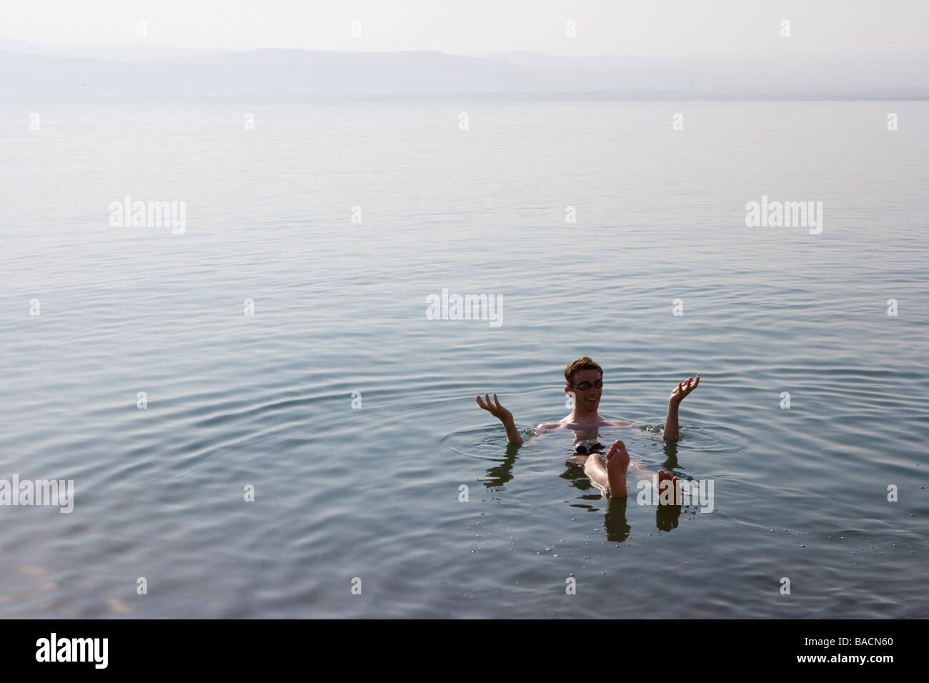 tourists in the Dead Sea, Mariott Dead Sea Resort, Jordan Stock Photo