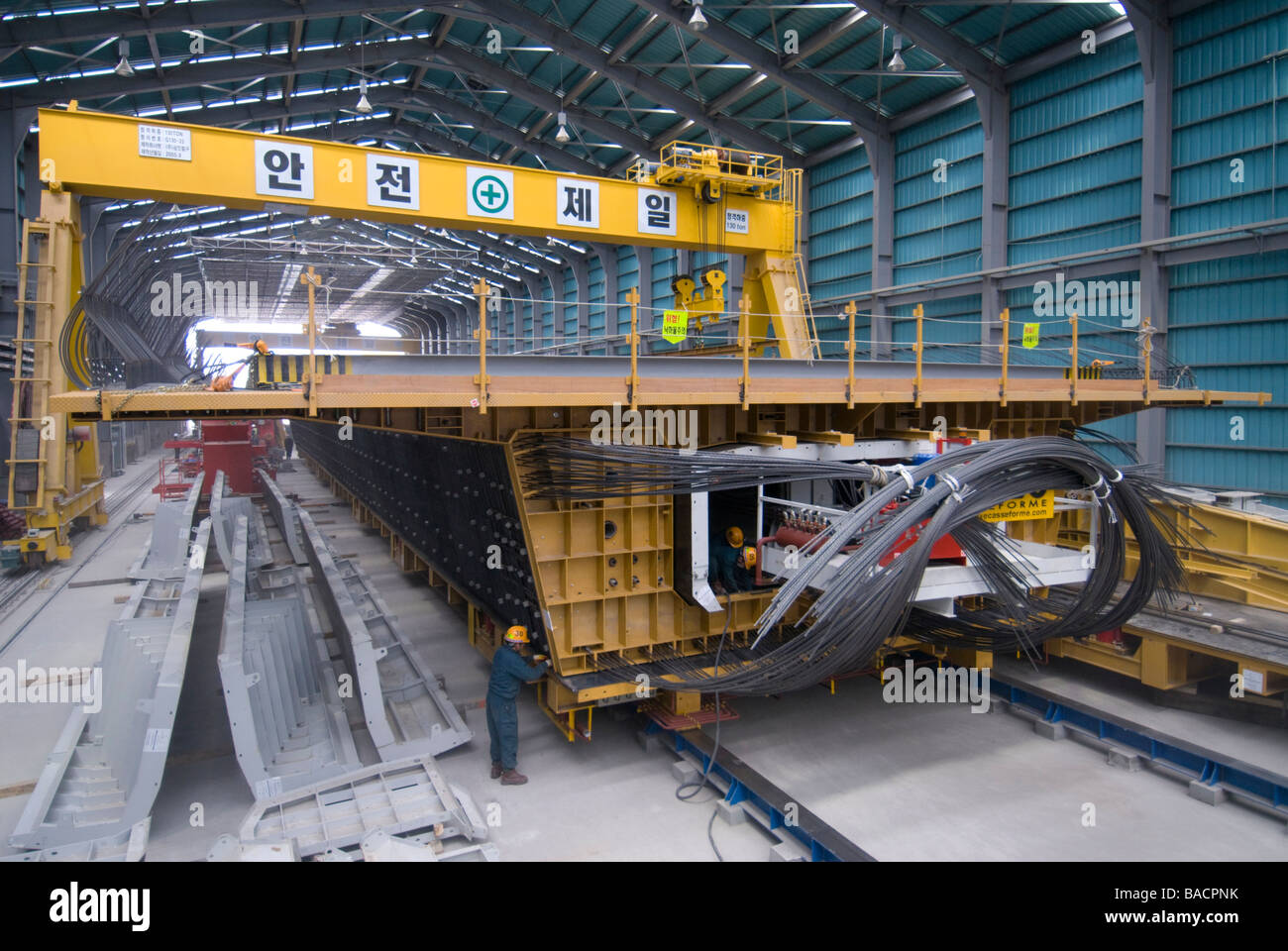 Precasting area for prestressed concrete full length box girder viaduct approach spans to Incheon Bridge in Seoul South Korea Stock Photo