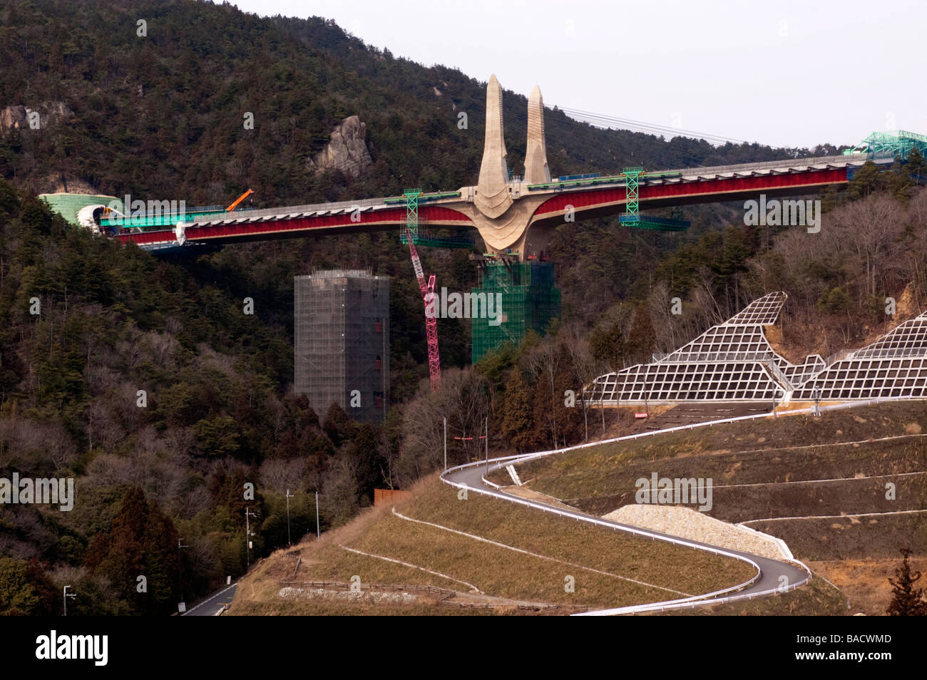 Detail of elaborate architectural design of concrete bridge piers at
