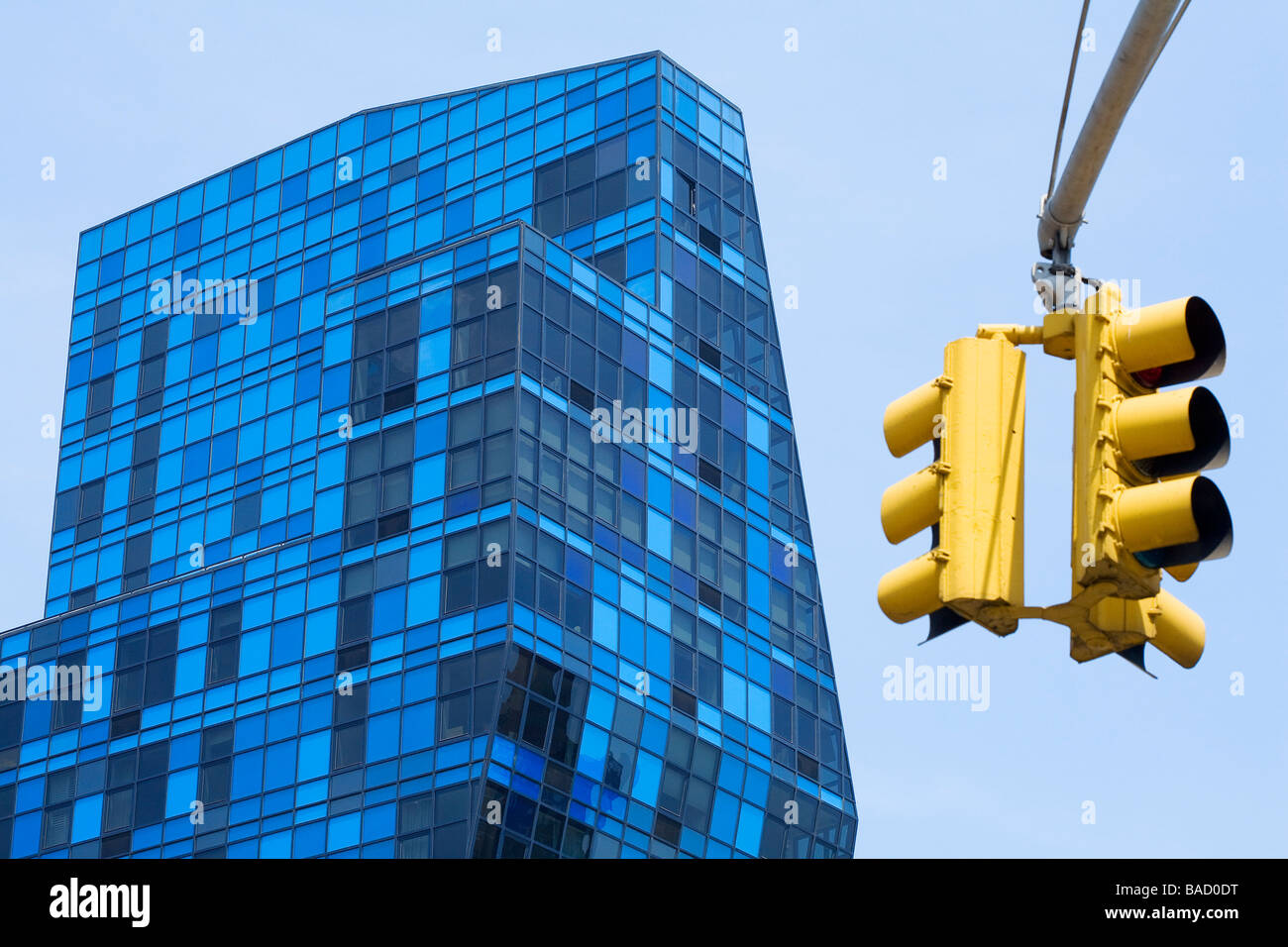 United States, New York city, Lower East Side, crossing of Delancey Street and Essex Street with the Blue Condominium building Stock Photo