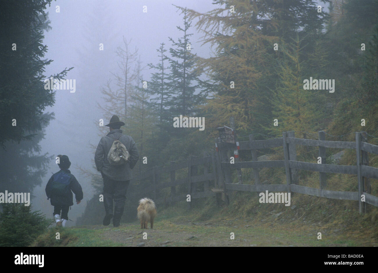 Austria, Tyrol, Axams, Fritz Ehrtensbnertger and Mathias return of part of hunting Stock Photo