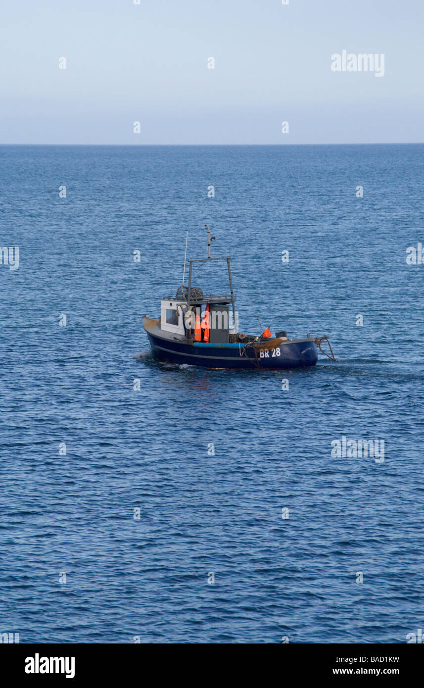 Fishing boat at sea near Trefor Pier, North Wales, United Kingdom Stock Photo