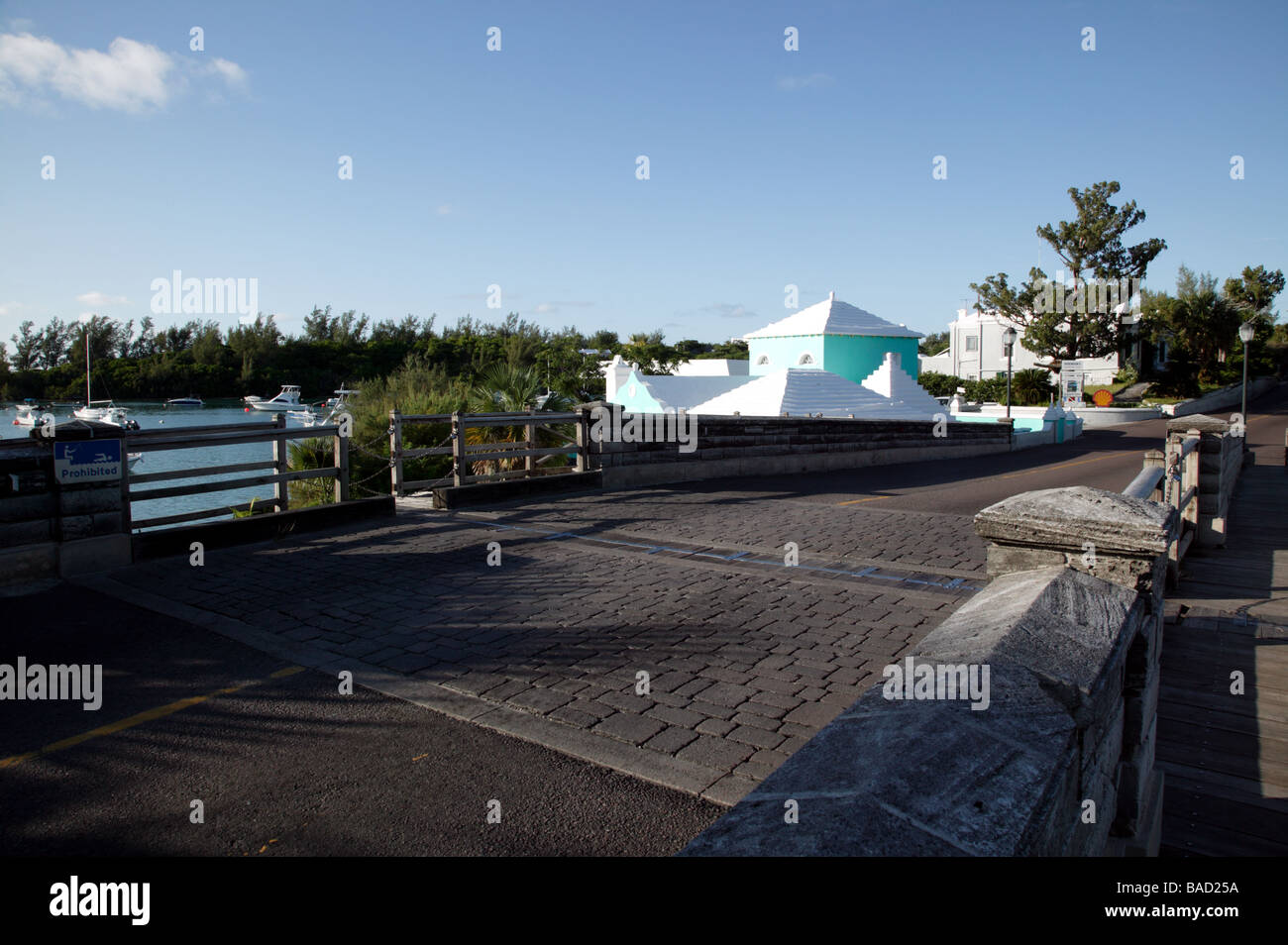 View looking acros the top of Someset Bridge, Sandys Parish, Bermuda Stock Photo