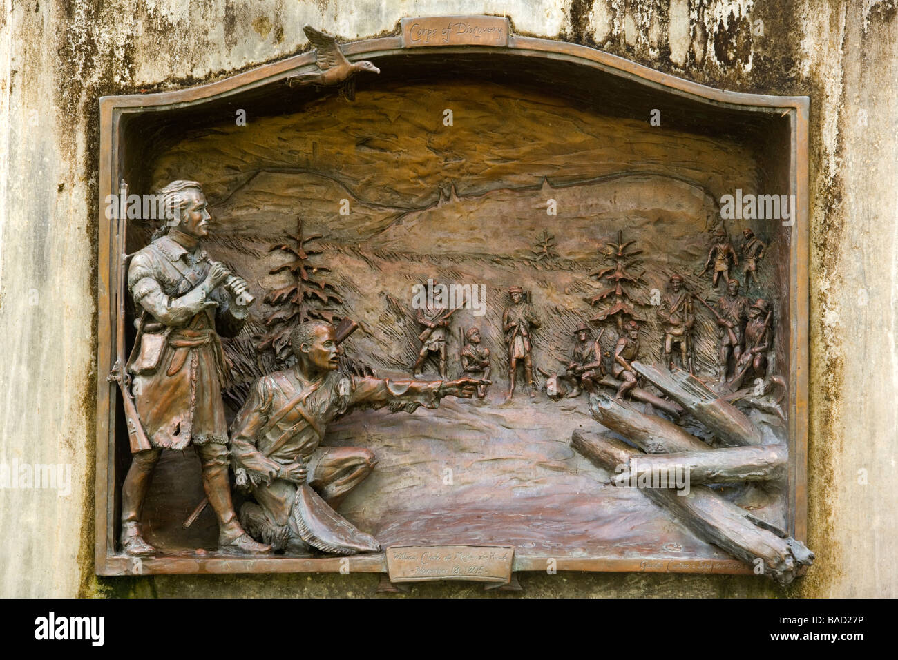 Lewis and Clark bronze artwork - Cape Disappointment State Park, Washington Stock Photo
