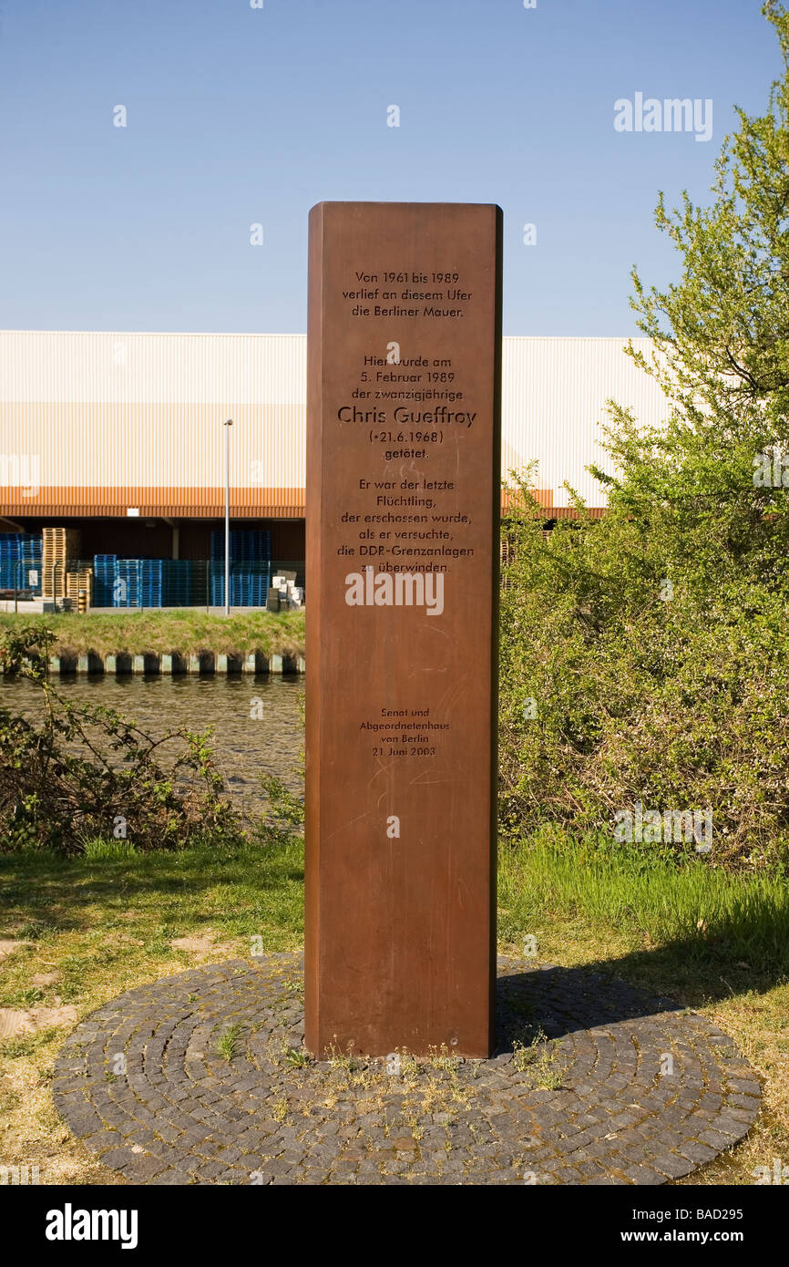 Berlin Wall victim memorial, for Chris Gueffroy, Berlin, Germany Stock Photo