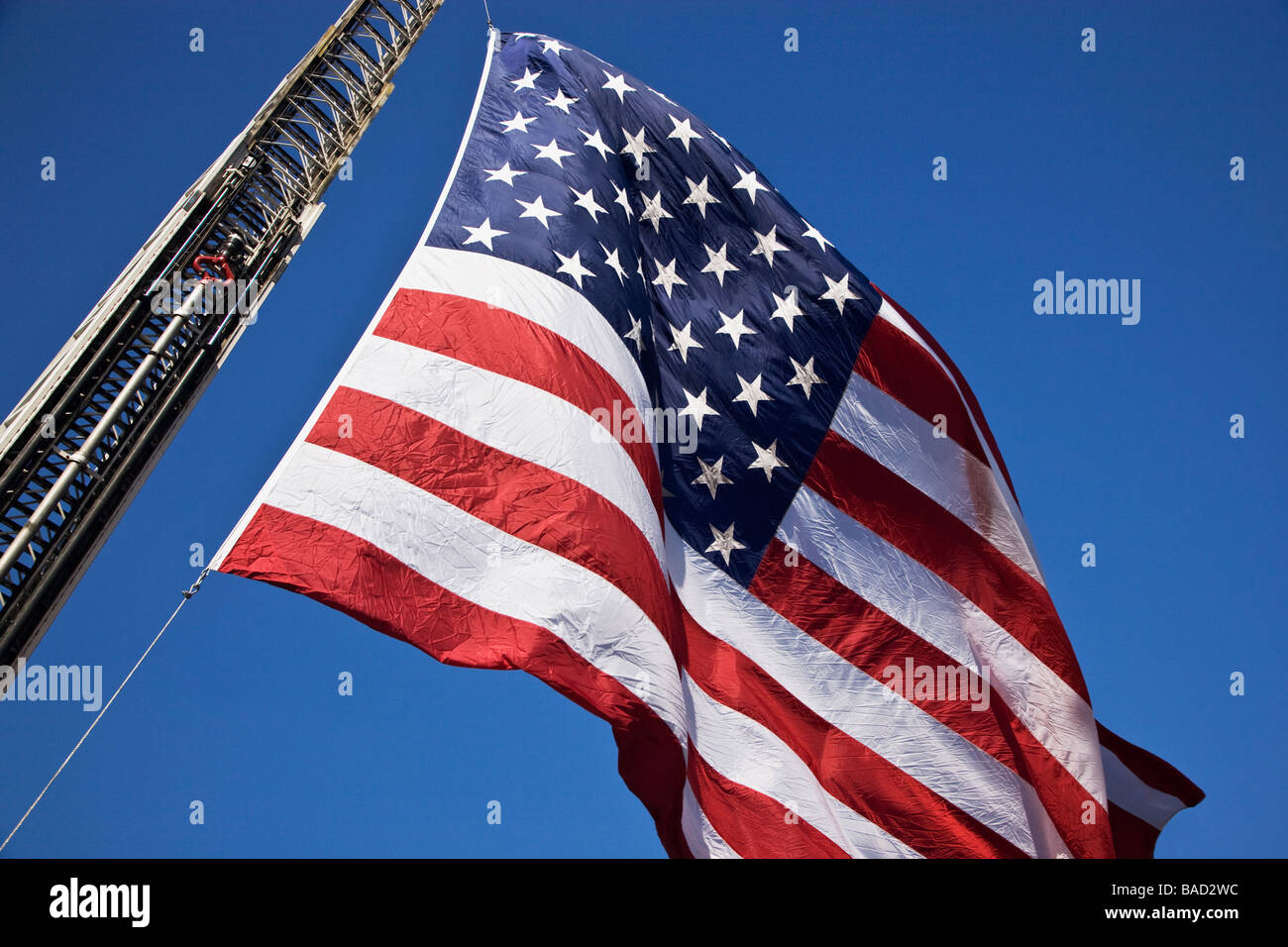 United States flag against a blue sky. Tea Party 2009 Stock Photo