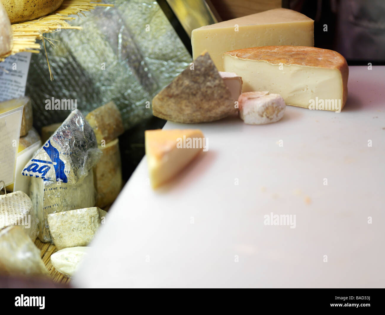 Saxelby Cheese Company in the Essex Street Market on the Lower East Side of Manhattan in New York City. Stock Photo