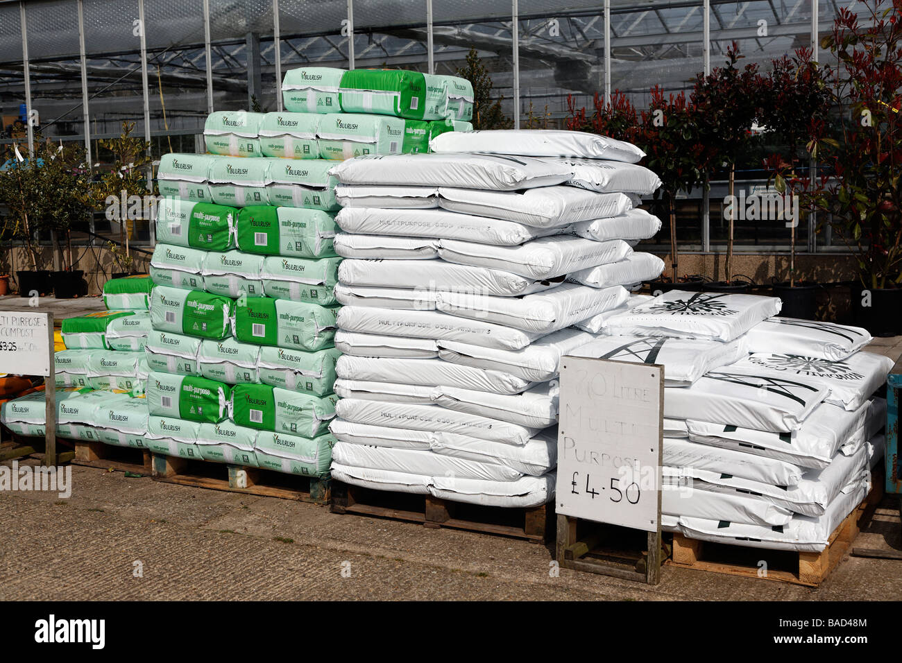 Bags of compost garden centre Stock Photo Alamy