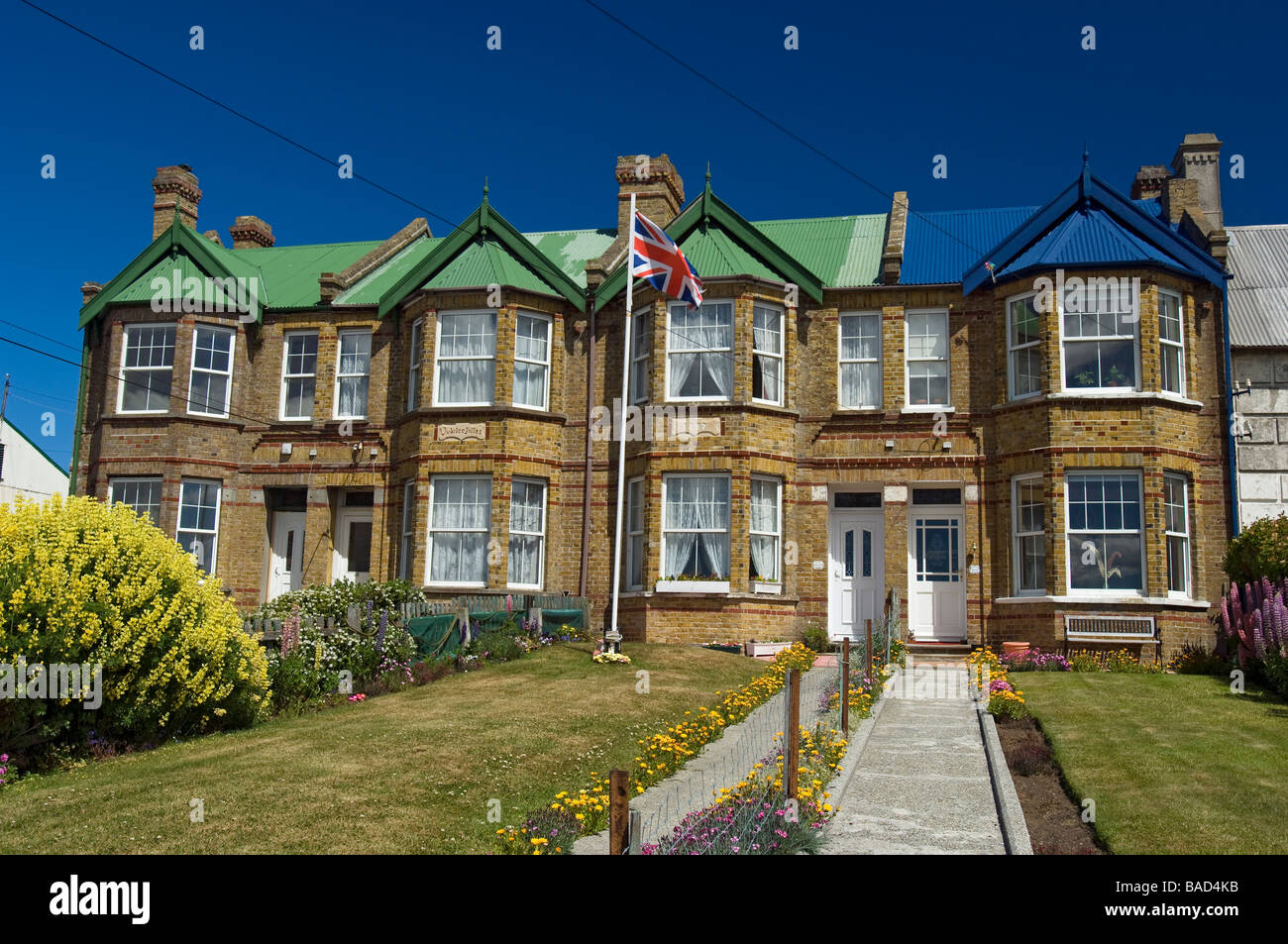 The Jubilee Villas on Ross Road. Stanley, Falkland Islands Stock Photo