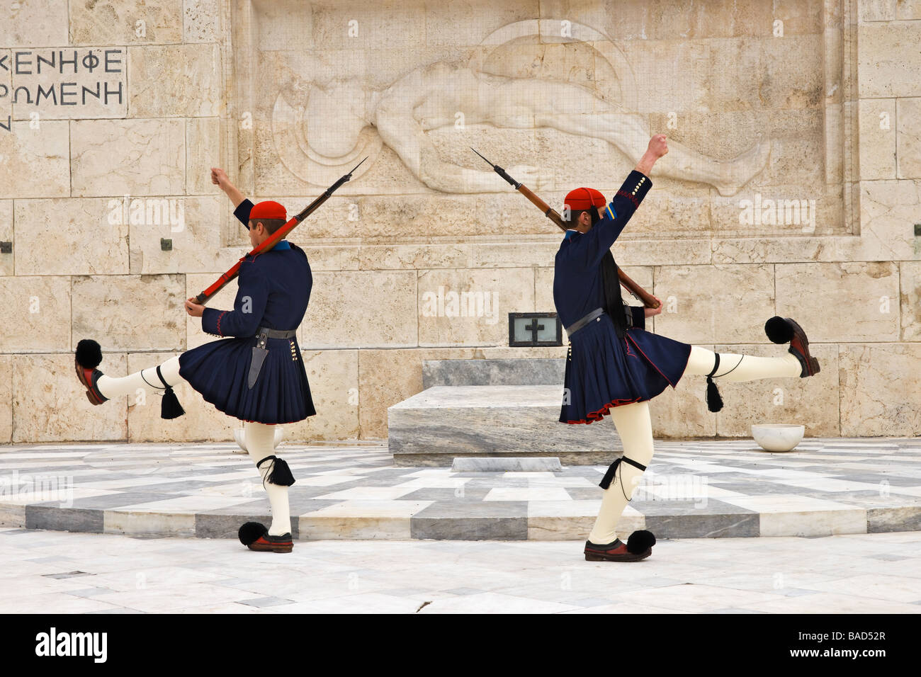 Honor guard of Greek Tomb of the Unknown Soldier, Athens, Greece Stock Photo