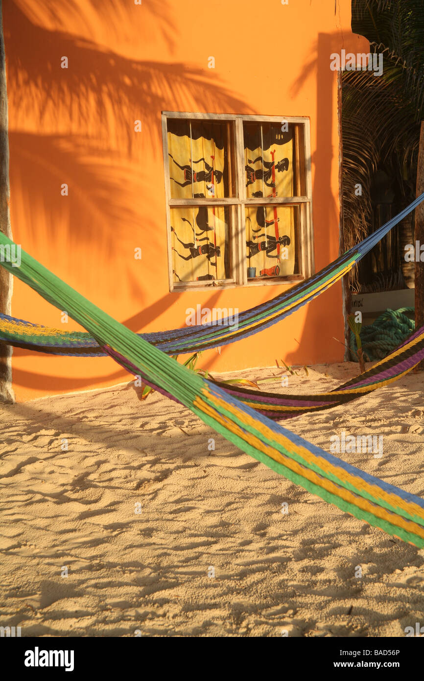 Mexico, Tulum, hammocks on beach Stock Photo Alamy