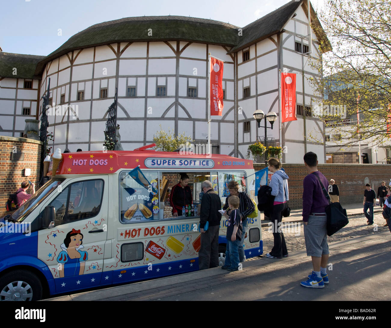 Ice Cream Van outside Globe Theatre -Southbank - London Stock Photo