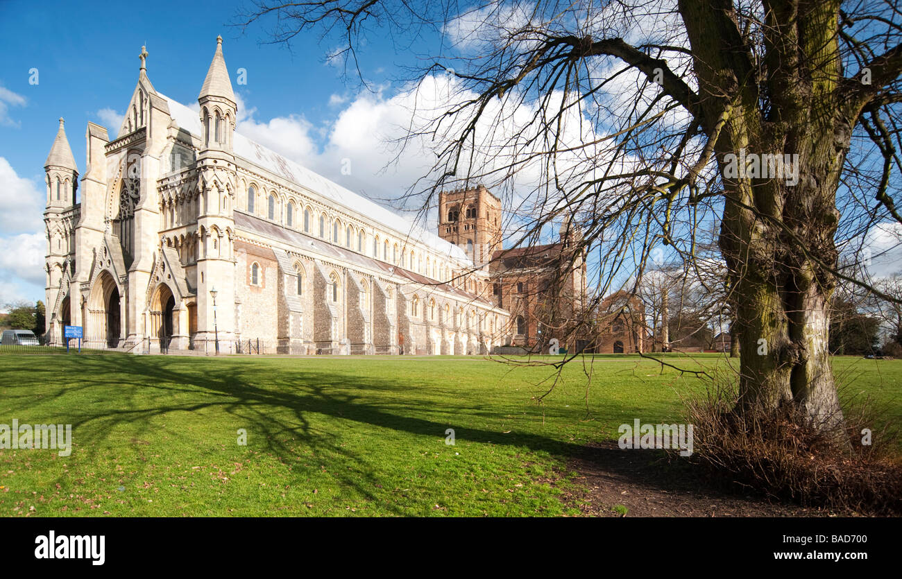 St Albans Abbey St Albans Hertfordshire as seen from the west front Stock Photo