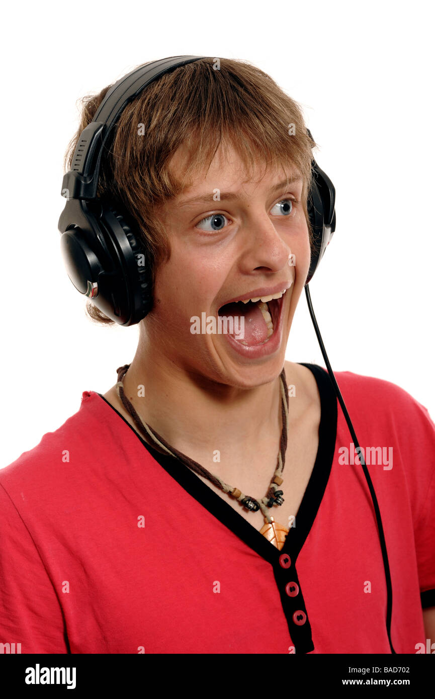 Boy wearing headphones Stock Photo Alamy