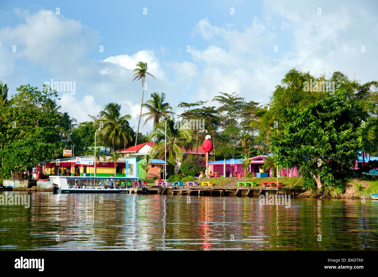 The village of Tortuguero from the canal Costa Rica Central America Stock Photo