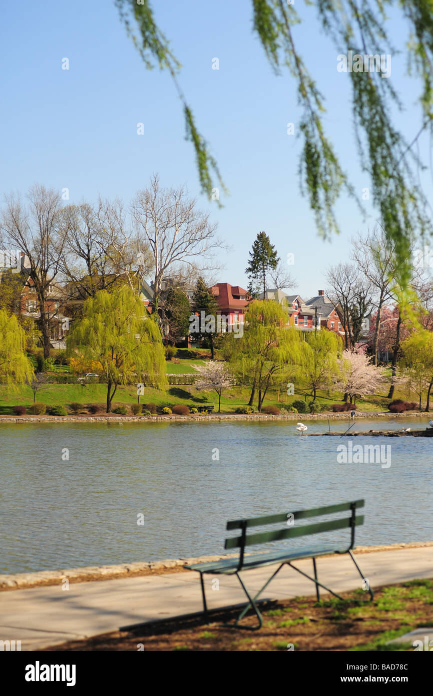 USA Maryland Washington County City Park of Hagerstown MD lake and paths Stock Photo