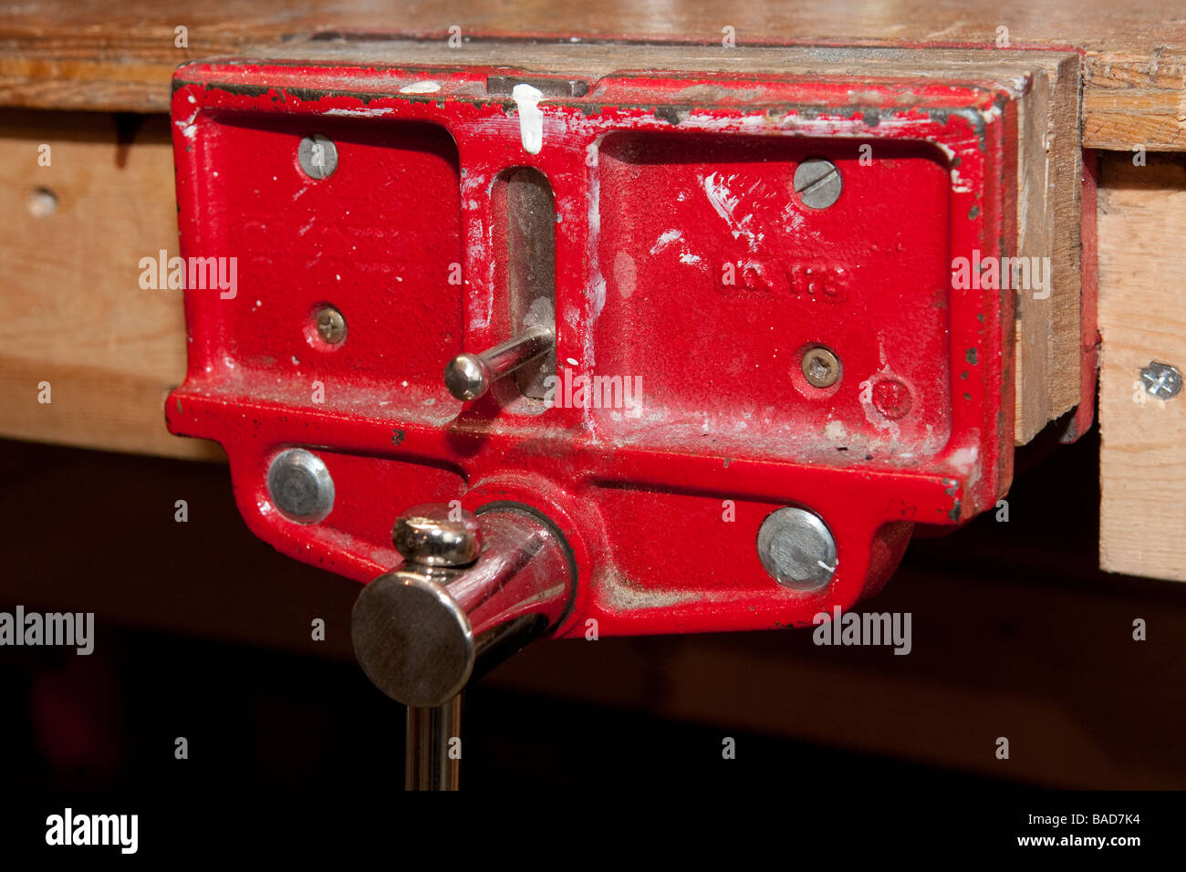red woodworking table vise Stock Photo