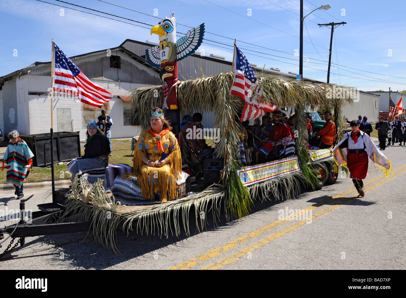 Native American Float in Strawberry Festival Parade Plant City Florida Stock Photo