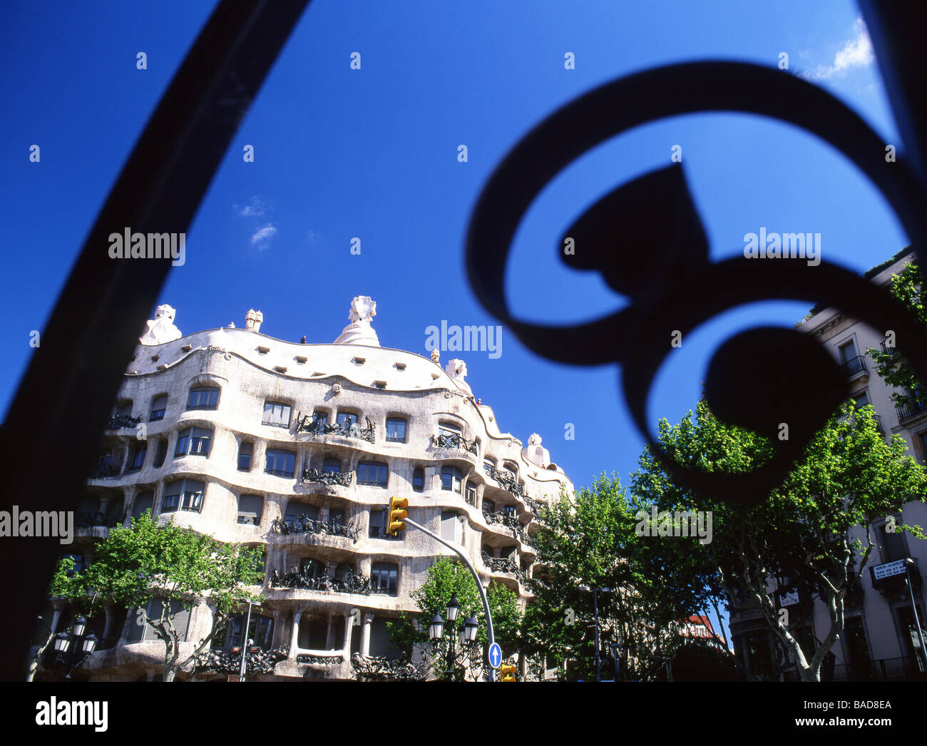 Antoni Gaudi's Casa Mila or La Pedrera building Passeig de Gracia Eixample Barcelona Catalunya Spain Stock Photo