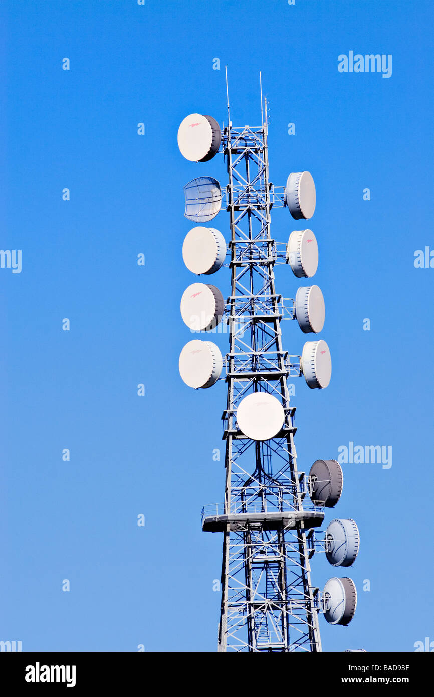 Microwave dish at communications relay station Stock Photo - Alamy